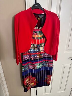 Joseph Ribkoff Dress and Jacket with Multicolor Geometric Pencil Dress